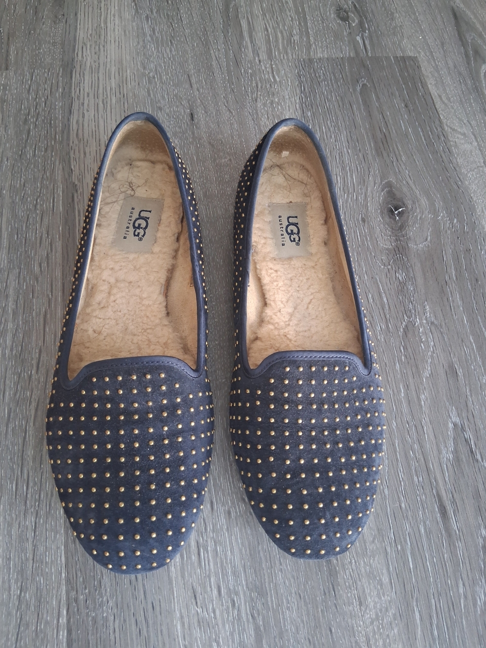 UGG Navy Blue Studded Shearling-Lined Flats